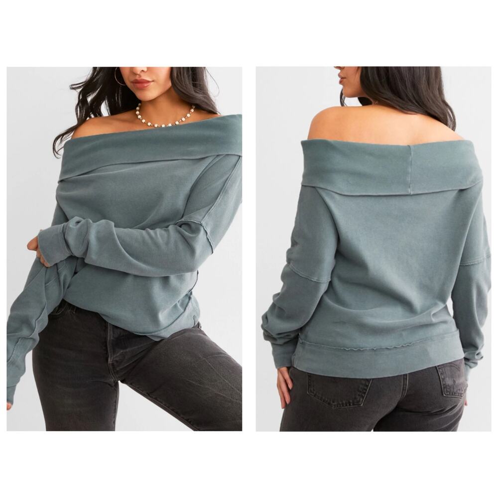 Free People We The Free Not The Same Tee Medium NWT Long Sleeve Off Shoulder